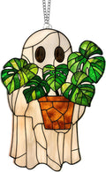 Halloween Stained Glass Ghost Plant Ornament, Suncatcher Decor