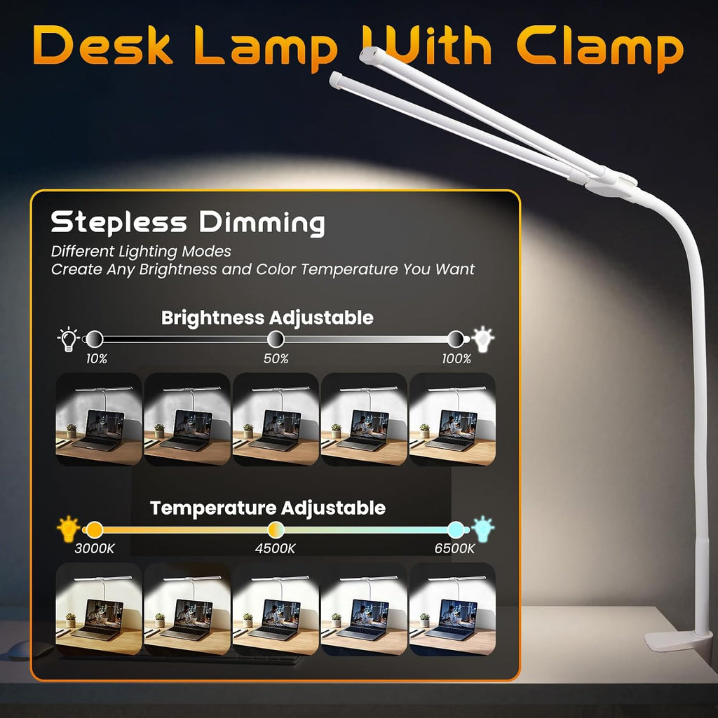 LED Desk Lamp for Office Dorm Home - Eye Caring Desk Light Extra-Wide Lighting Coverage Gooseneck Dimmable Table Lamp, No Assembly Required