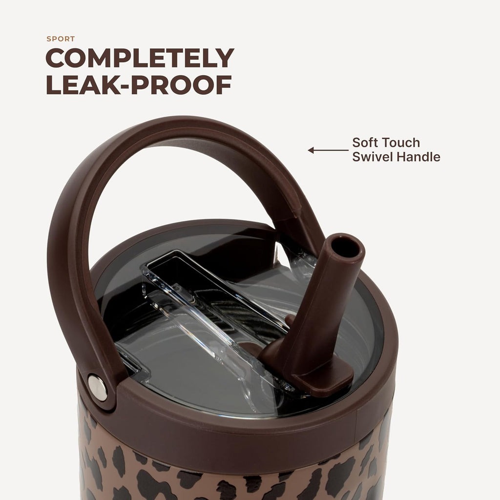 Sport 40 Oz Insulated Stainless Steel Water Bottle, Brown Leopard