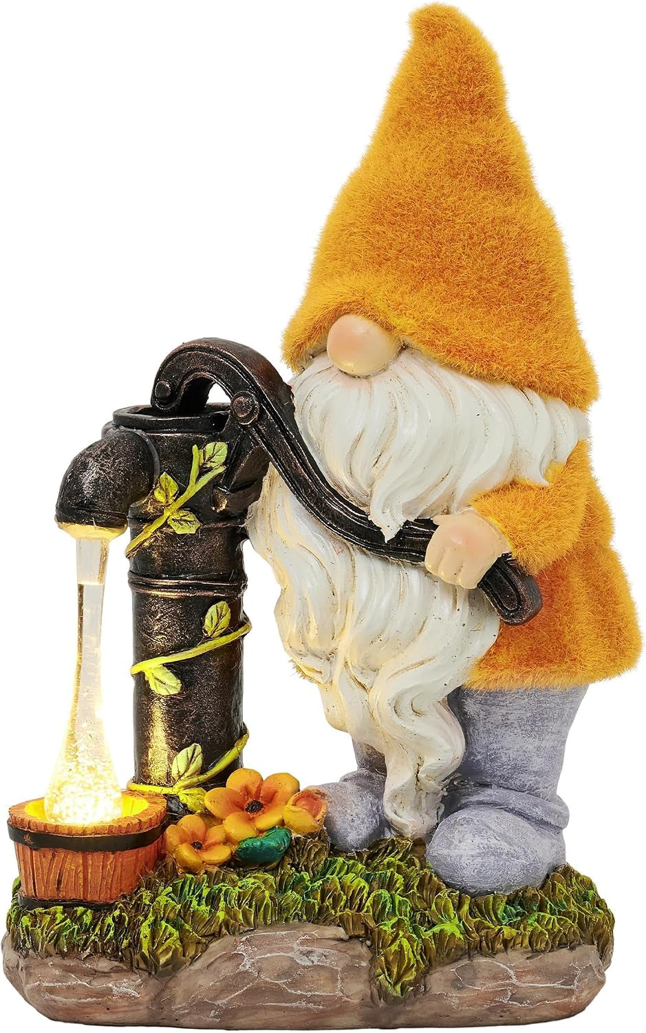 Fall Outdoor Decor Gnome Pump Solar Resin Statue 9"