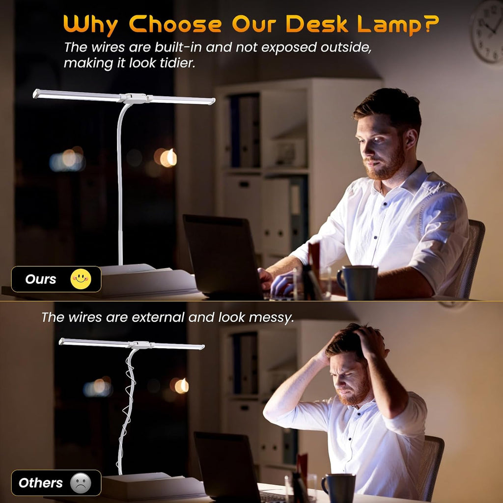 LED Desk Lamp for Office Dorm Home - Eye Caring Desk Light Extra-Wide Lighting Coverage Gooseneck Dimmable Table Lamp, No Assembly Required