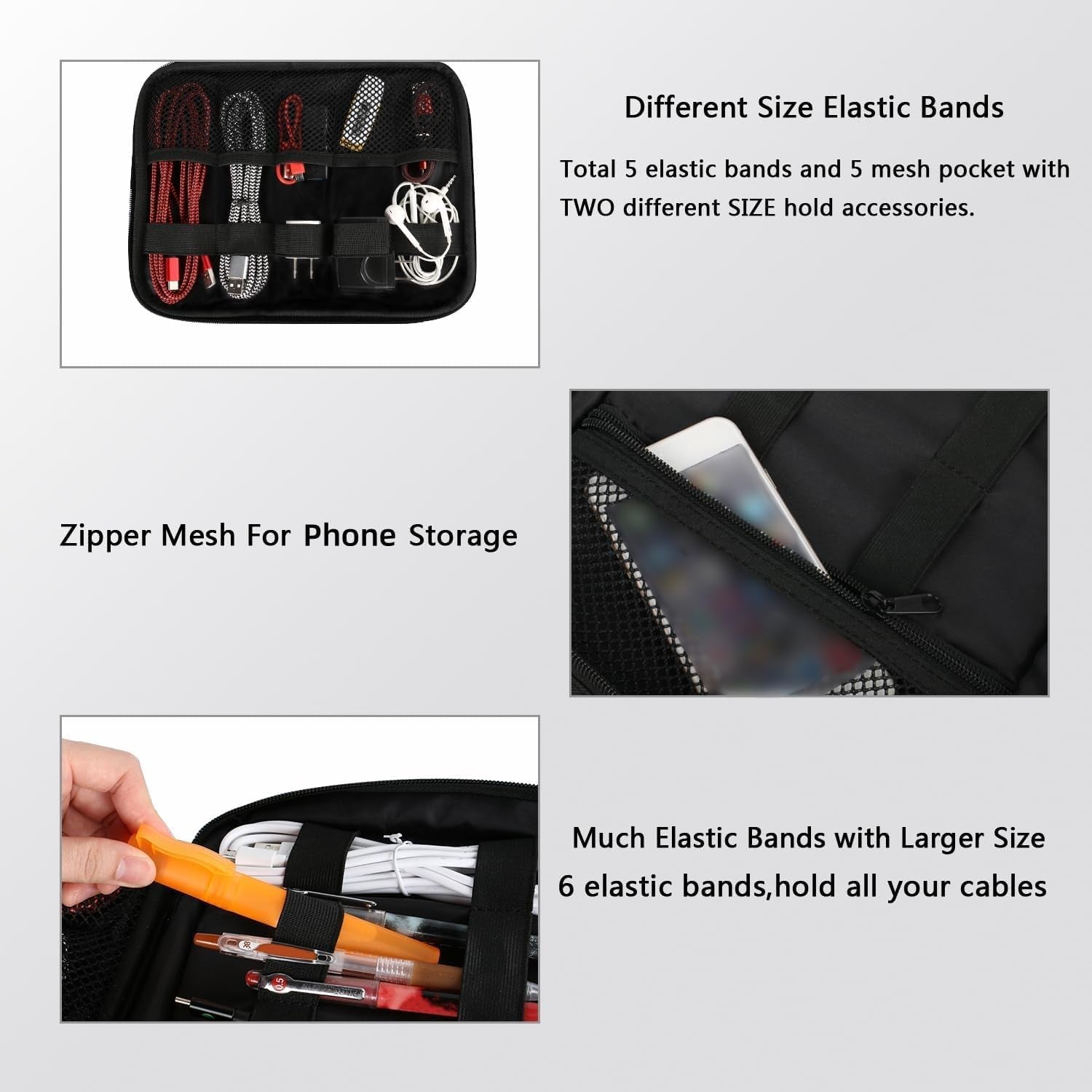 Electronics Organizer Travel Case, Cable Organizer Bag, Black