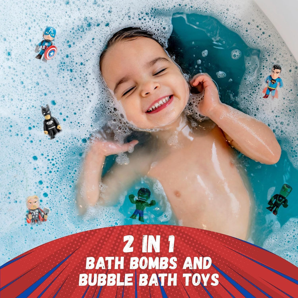 Superhero Bath Bombs for Kids with Surprise Hero Toys Inside, 6 Pack