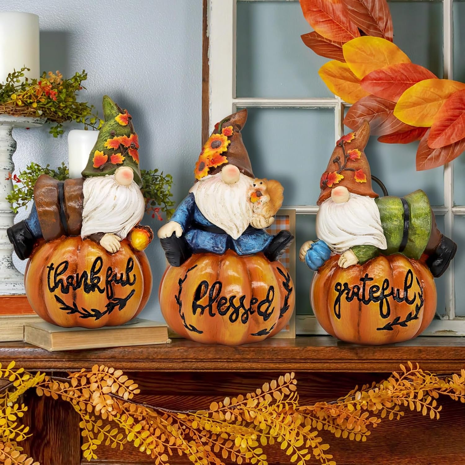Thanksgiving Gnomes Fall Decorations for Home, Fall Gnomes Resin Pumpkin Figurine Thanksgiving Table Decor, Autumn Garden Farmhouse Decor Fall Gifts