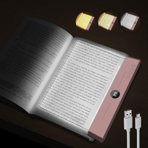 Book Light, Rechargeable Reading Light with Eye Protection - 3 Color Temps Timer Dimmable, Book Lights for Reading at Night, Flat Book Lights Gifts for Book Lovers Students Readers (Pink)
