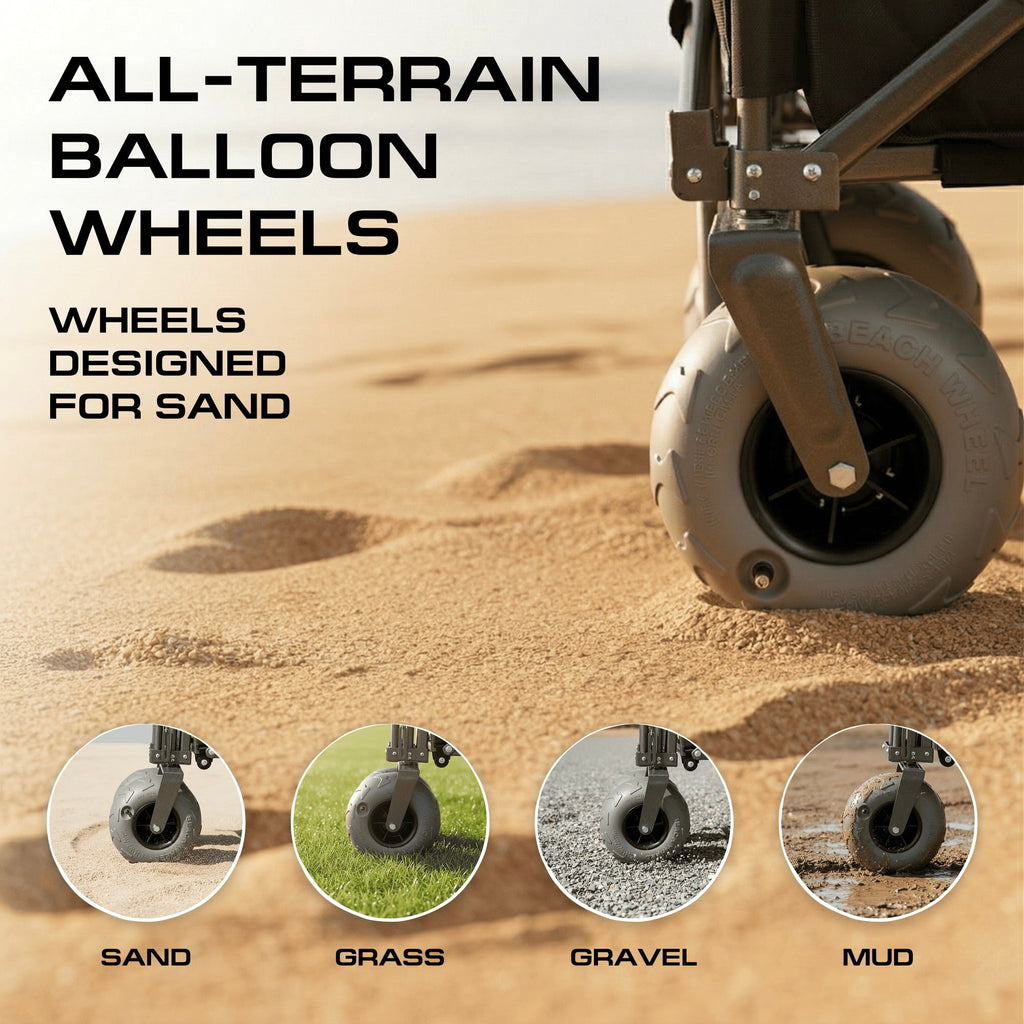 Beach Wagon Cart with Big Wheels – Foldable Utility Wagon Black