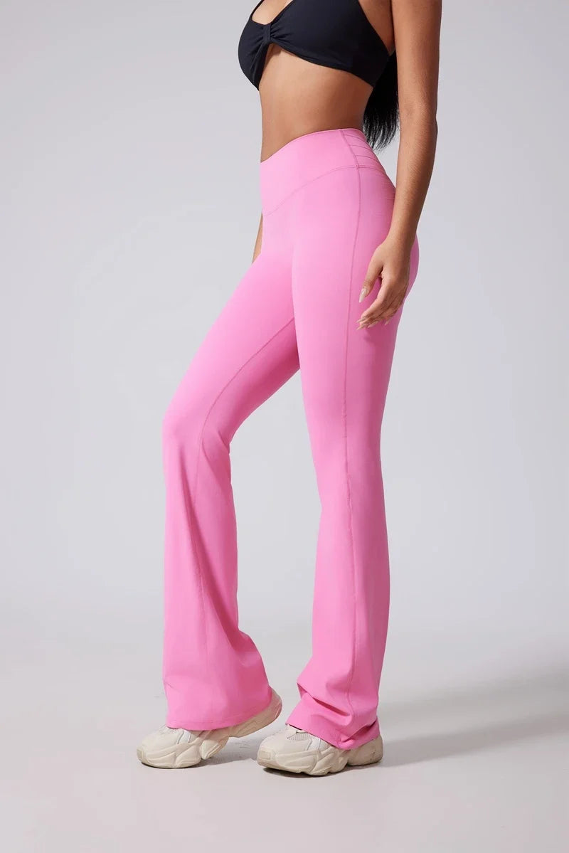 DIAS FIT JOY Women's Hip lifting flared pants high waisted yoga fitness pants sports micro flared yoga pants wide leg pants