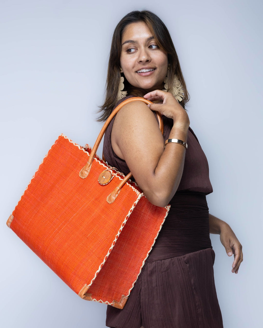 Zafran Solid Color Raffia Straw Beach Bag - 3 Sizes