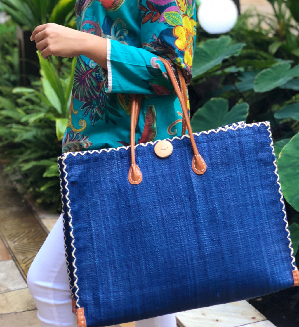 Zafran Solid Color Raffia Straw Beach Bag - 3 Sizes