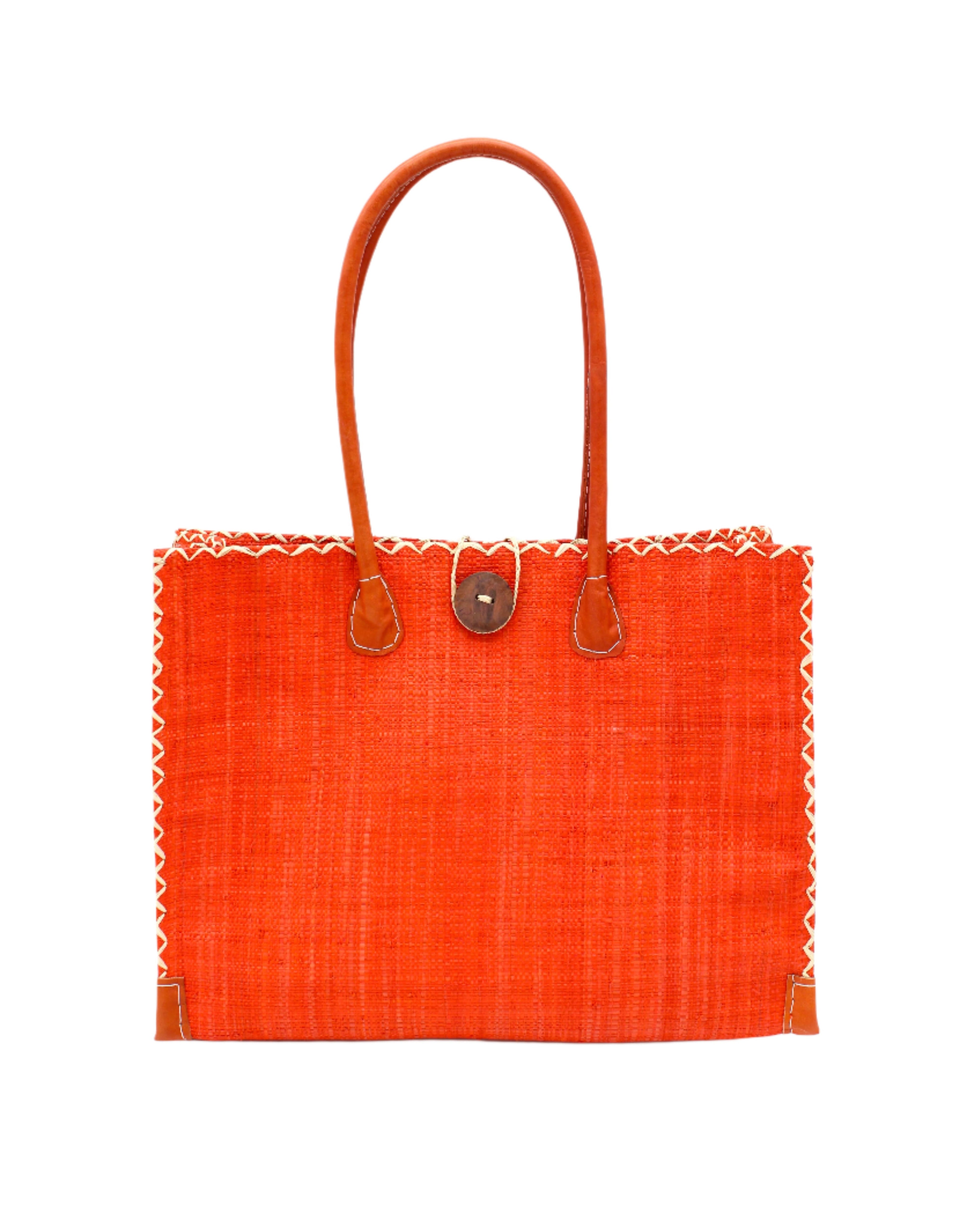 Zafran Solid Color Raffia Straw Beach Bag - 3 Sizes