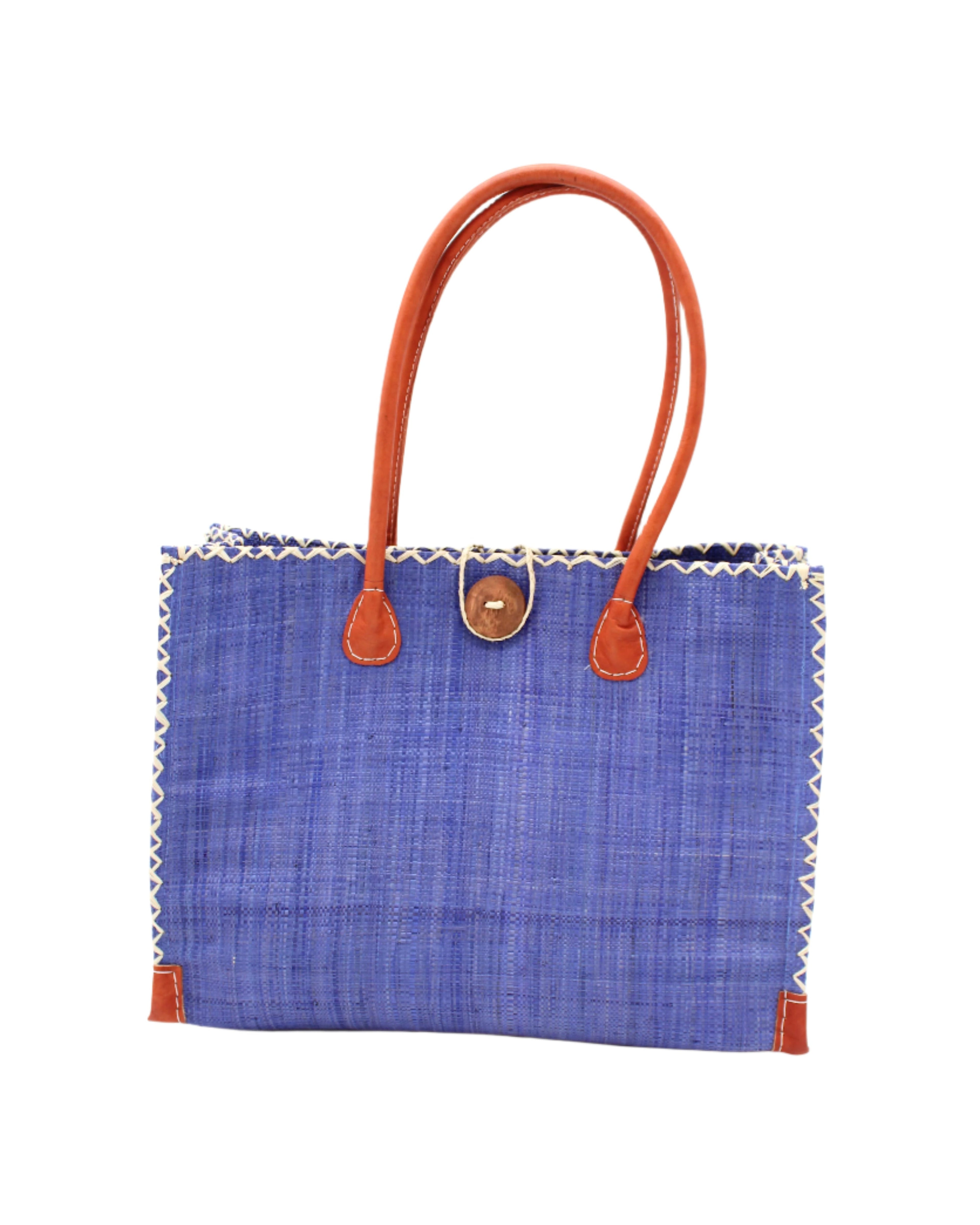 Zafran Solid Color Raffia Straw Beach Bag - 3 Sizes