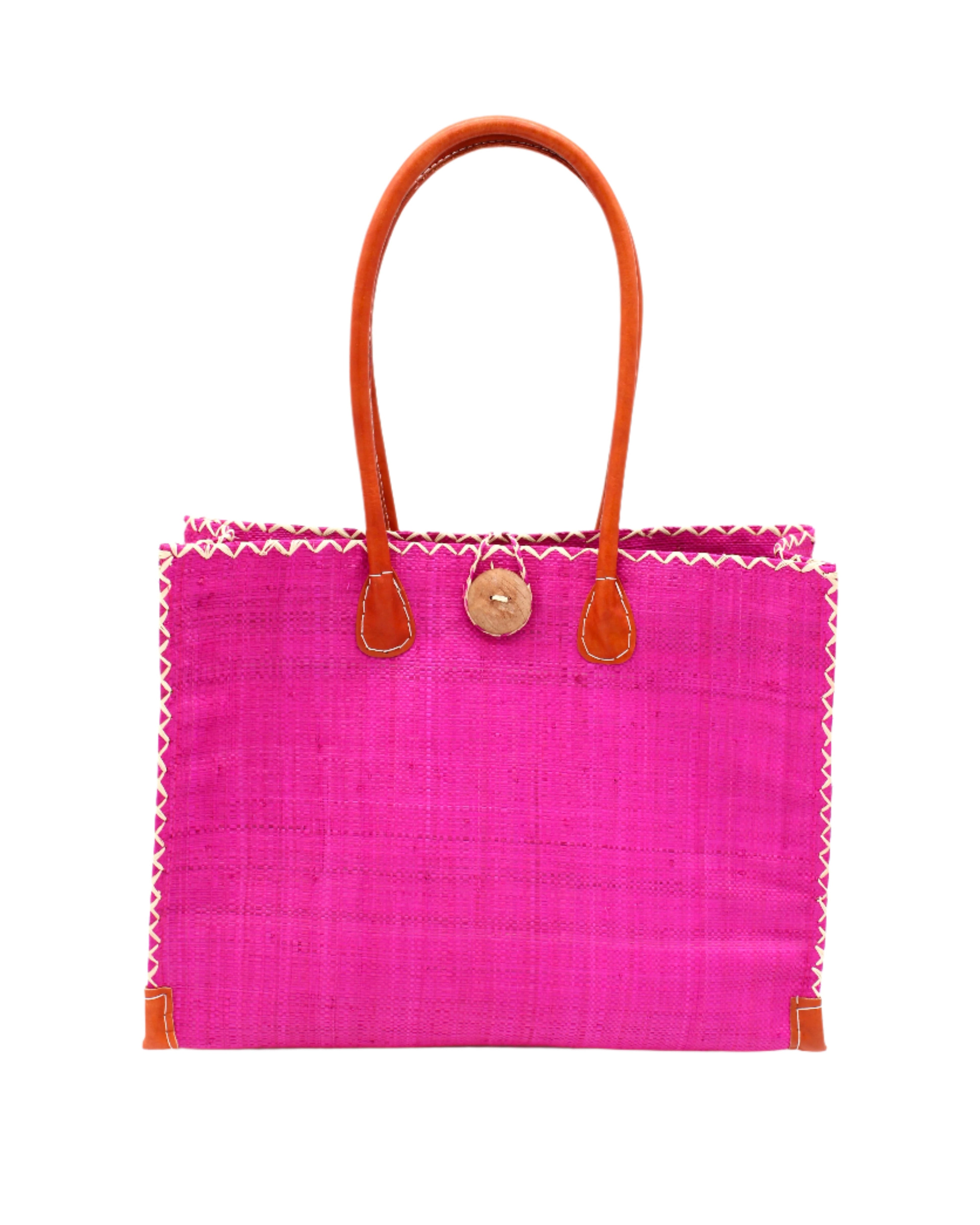 Zafran Solid Color Raffia Straw Beach Bag - 3 Sizes