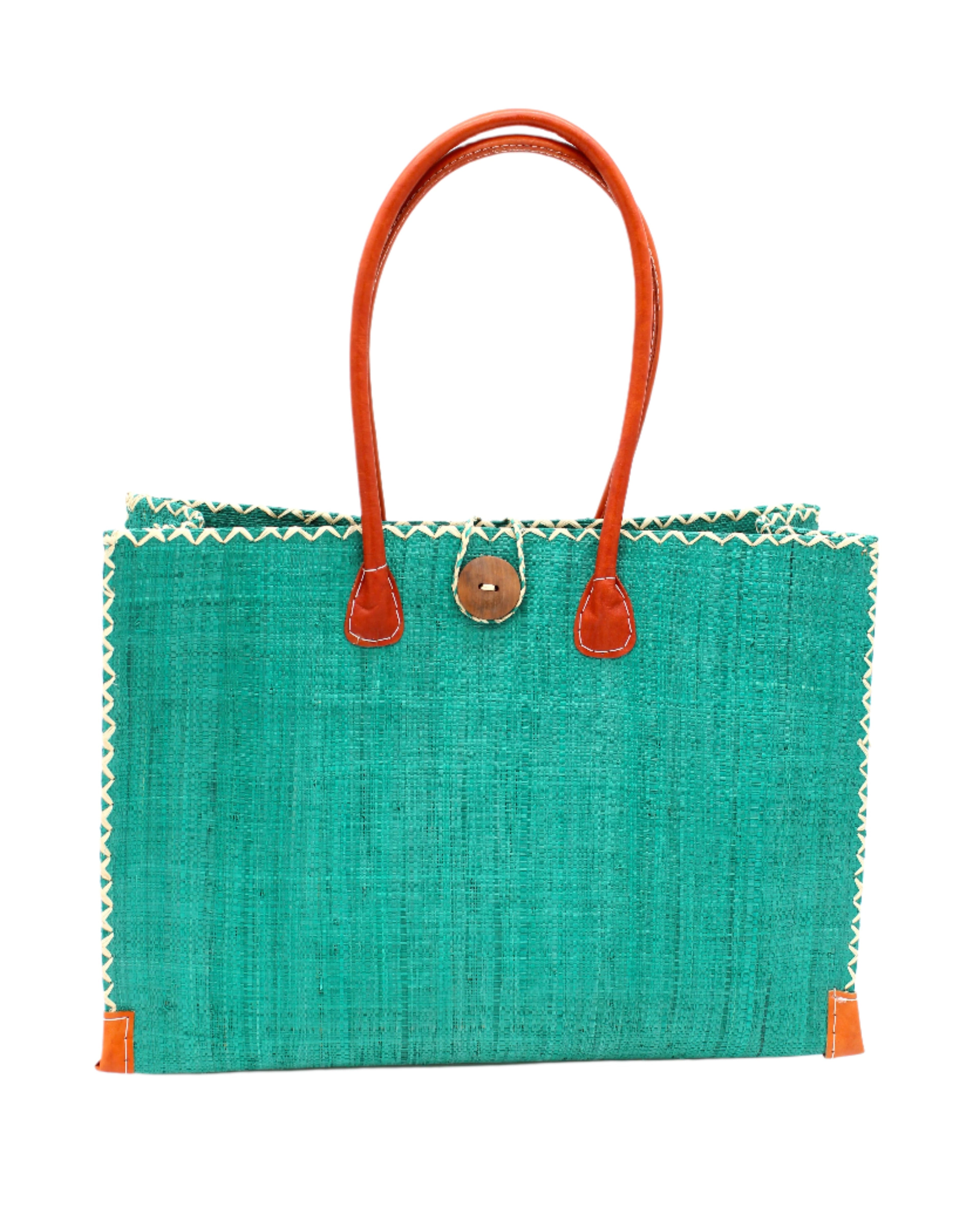Zafran Solid Color Raffia Straw Beach Bag - 3 Sizes