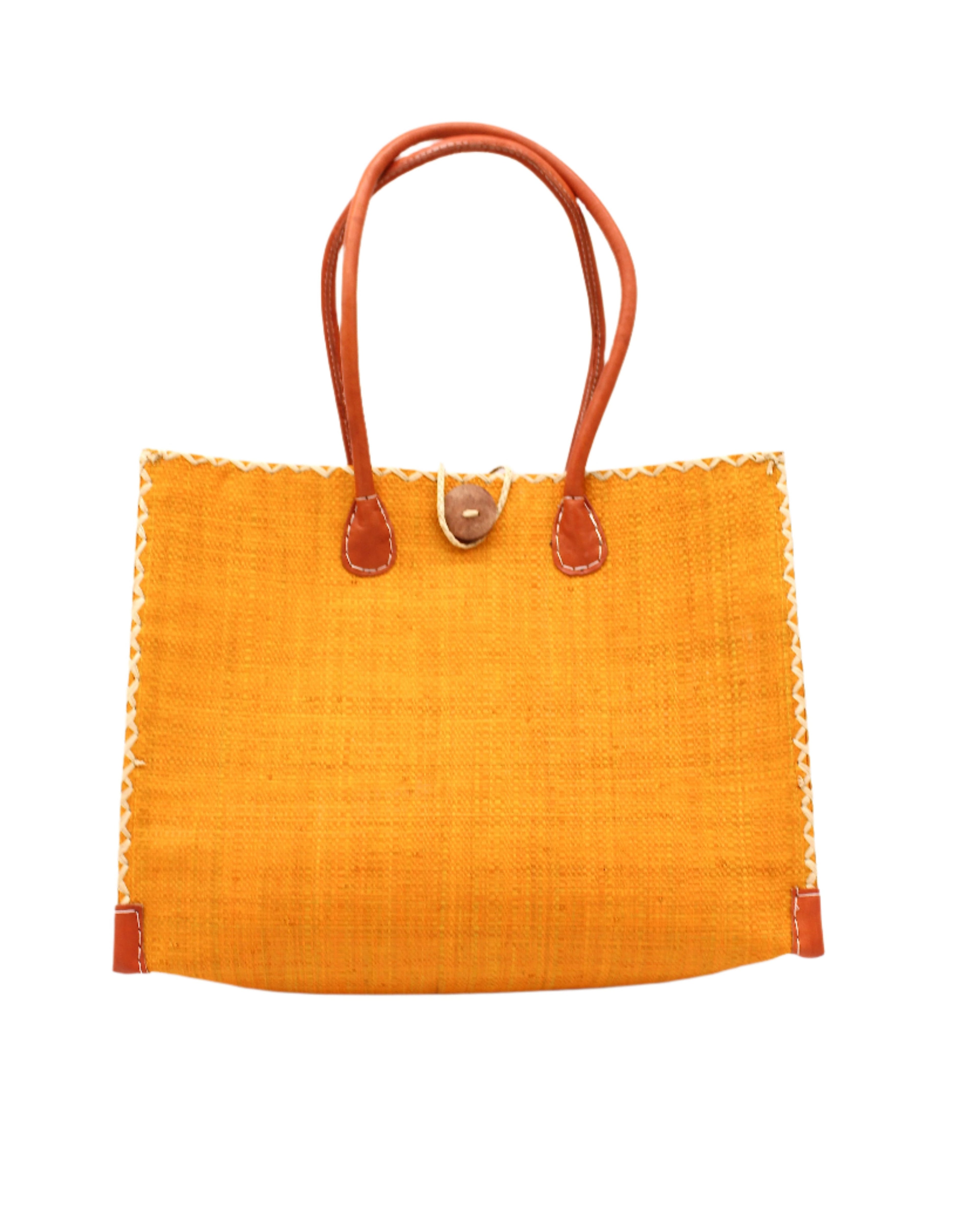 Zafran Solid Color Raffia Straw Beach Bag - 3 Sizes