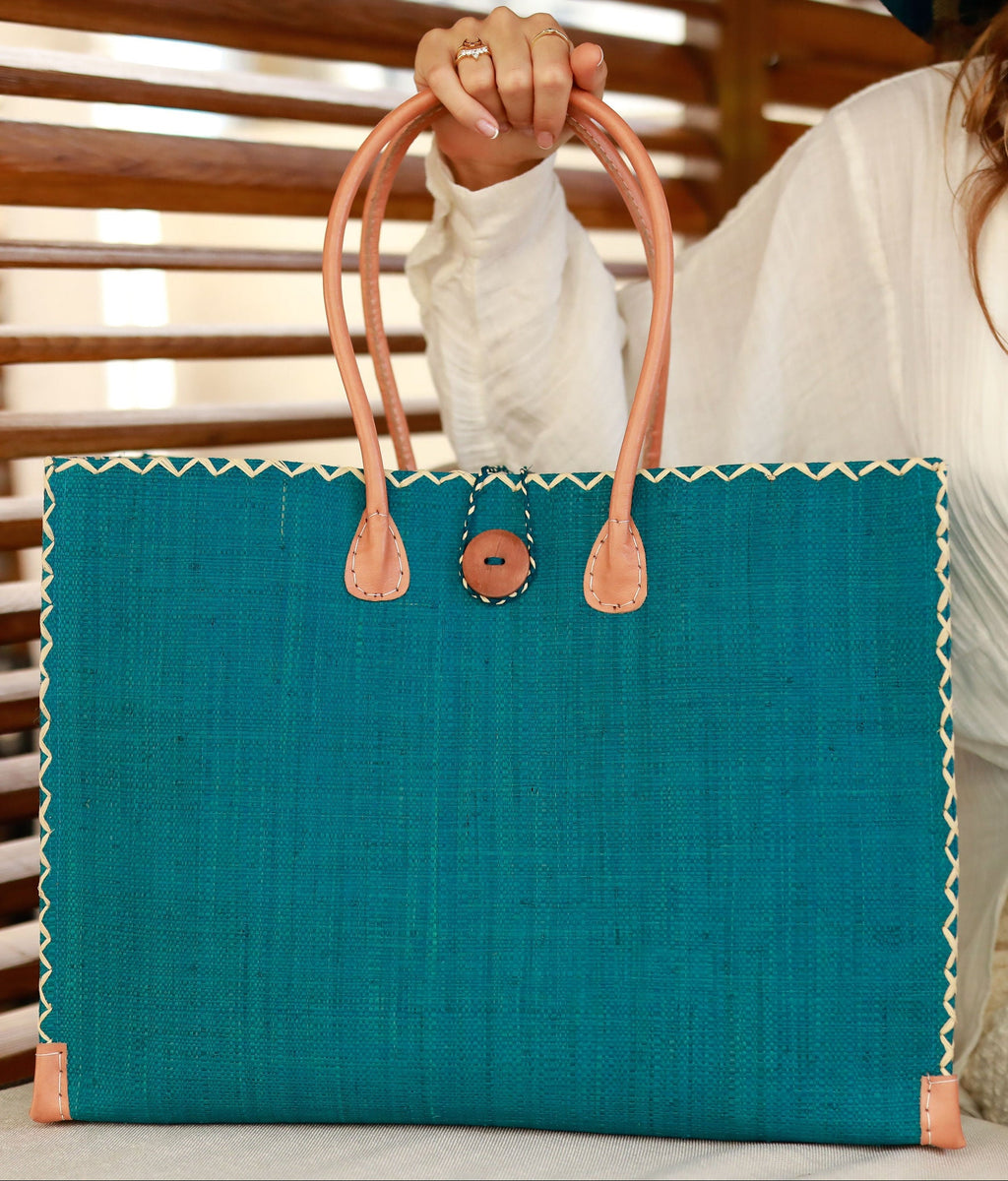 Zafran Solid Color Raffia Straw Beach Bag - 3 Sizes