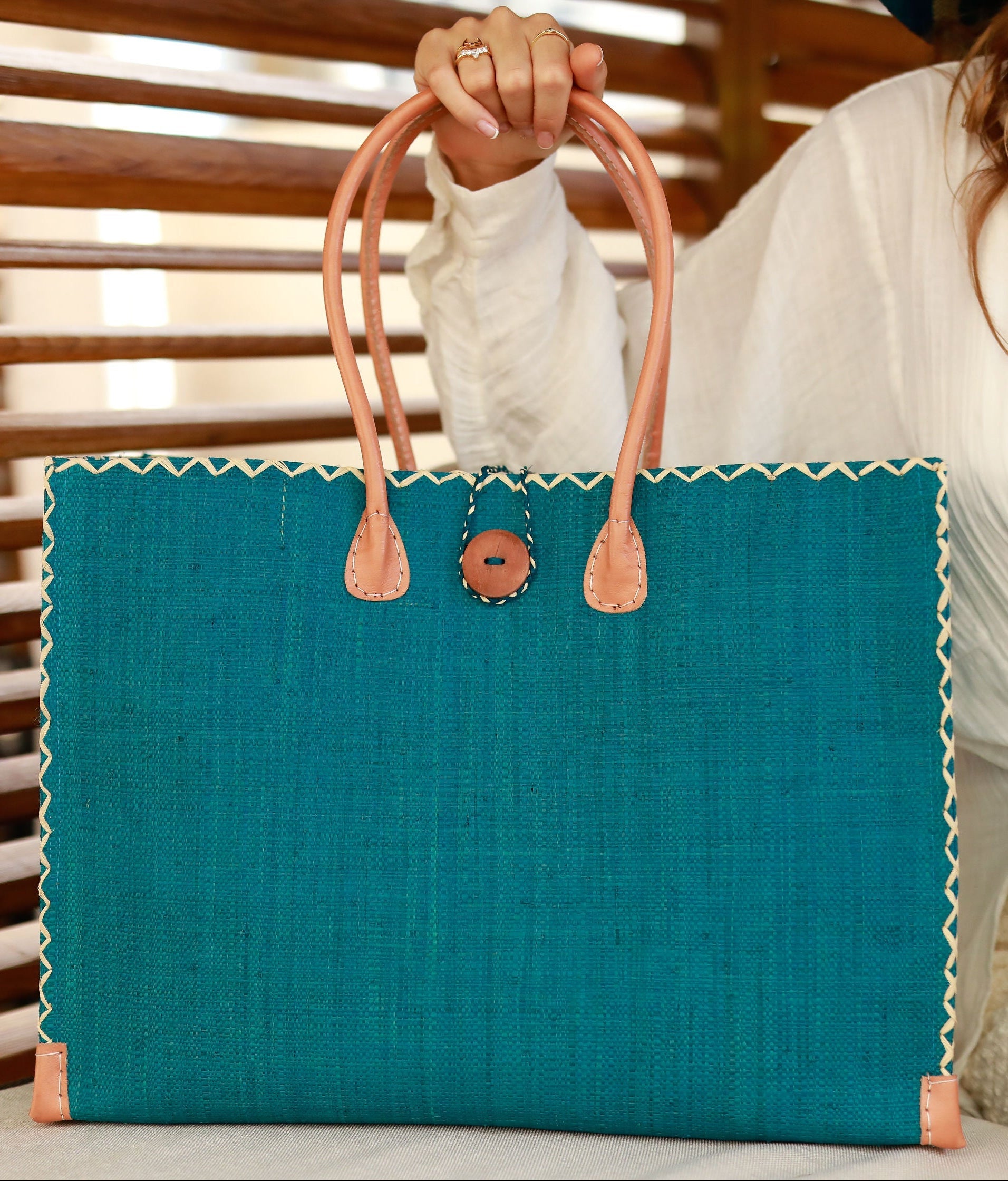 Zafran Solid Color Raffia Straw Beach Bag - 3 Sizes