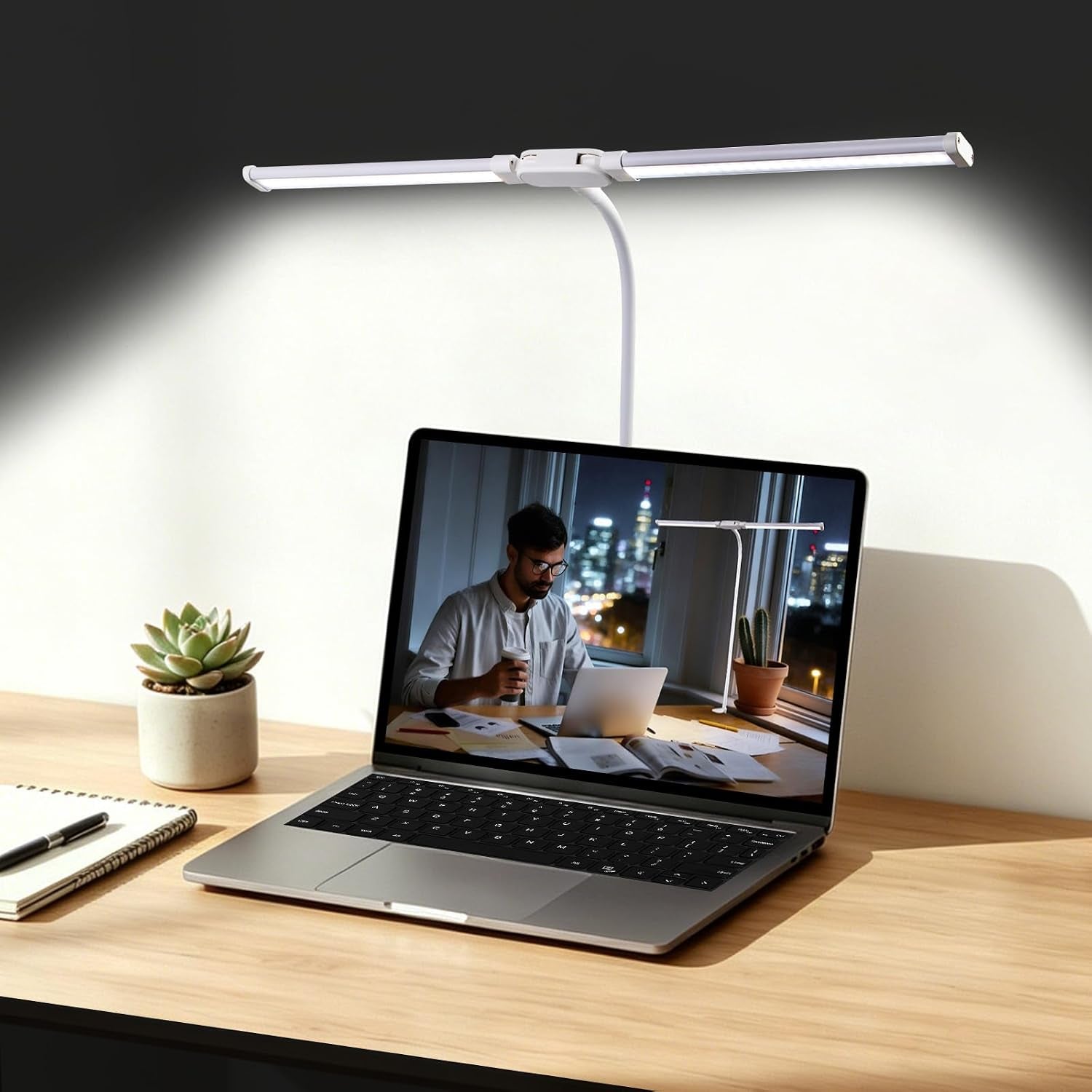 LED Desk Lamp for Office Dorm Home - Eye Caring Desk Light Extra-Wide Lighting Coverage Gooseneck Dimmable Table Lamp, No Assembly Required