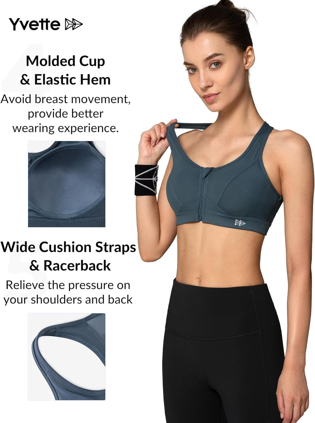 Zip Front High Impact Sports Bra for Large Bust