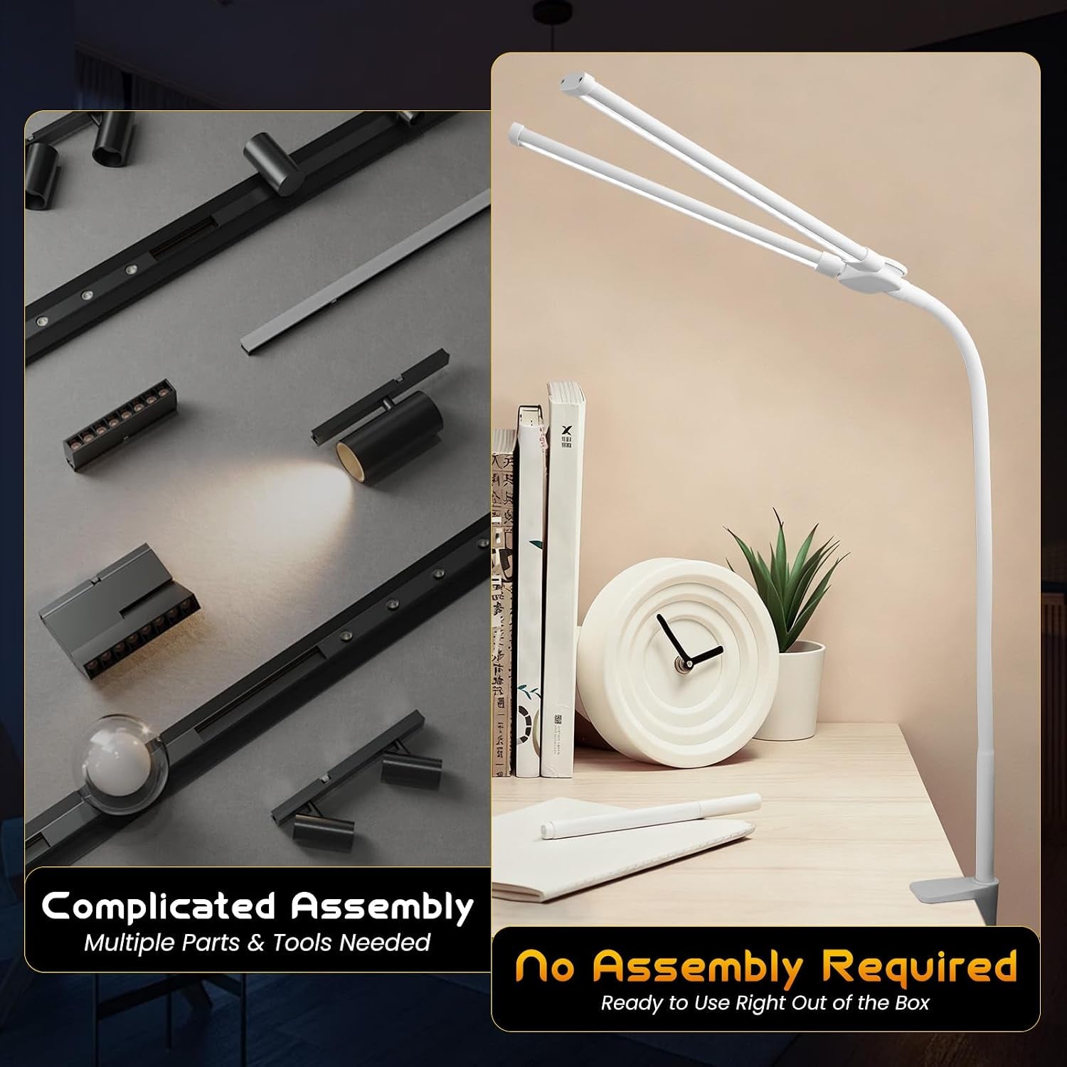 LED Desk Lamp for Office Dorm Home - Eye Caring Desk Light Extra-Wide Lighting Coverage Gooseneck Dimmable Table Lamp, No Assembly Required