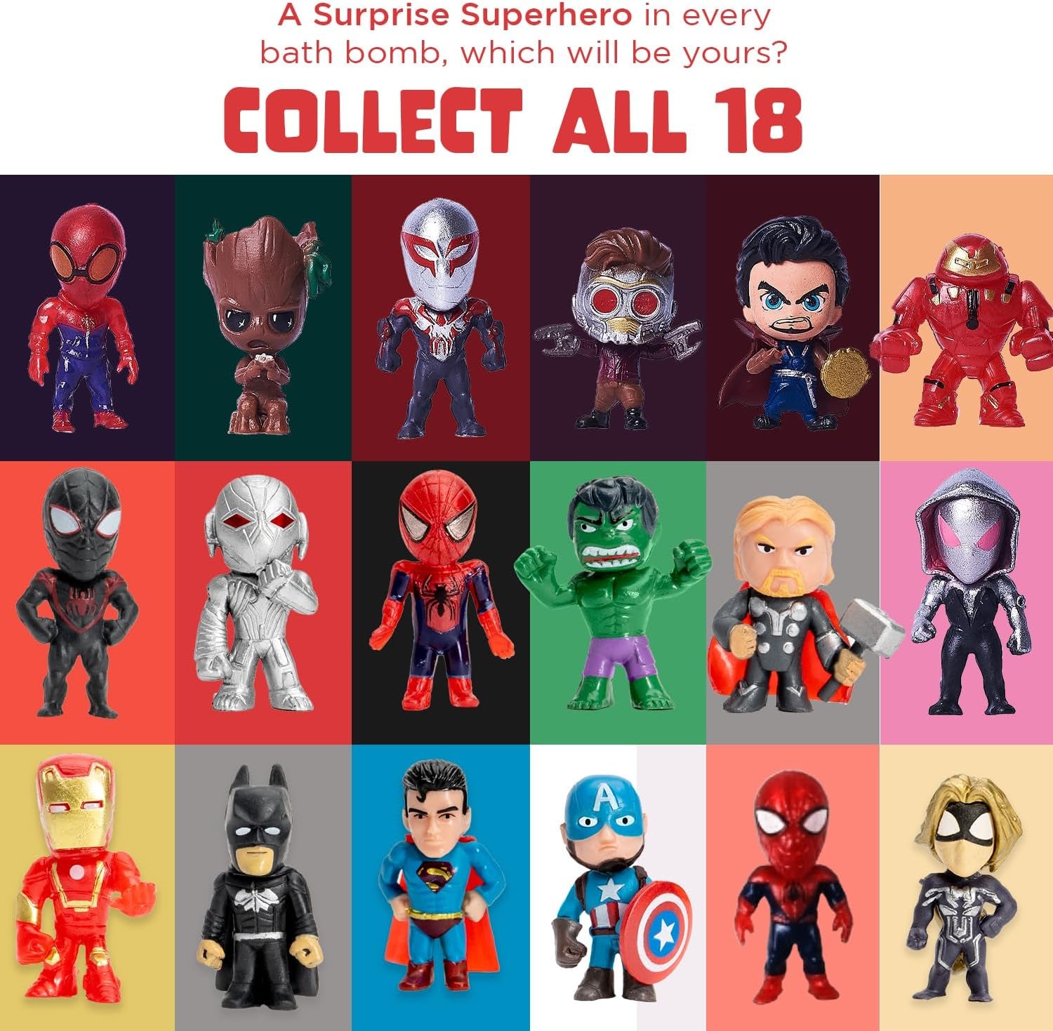 Superhero Bath Bombs for Kids with Surprise Hero Toys Inside, 6 Pack