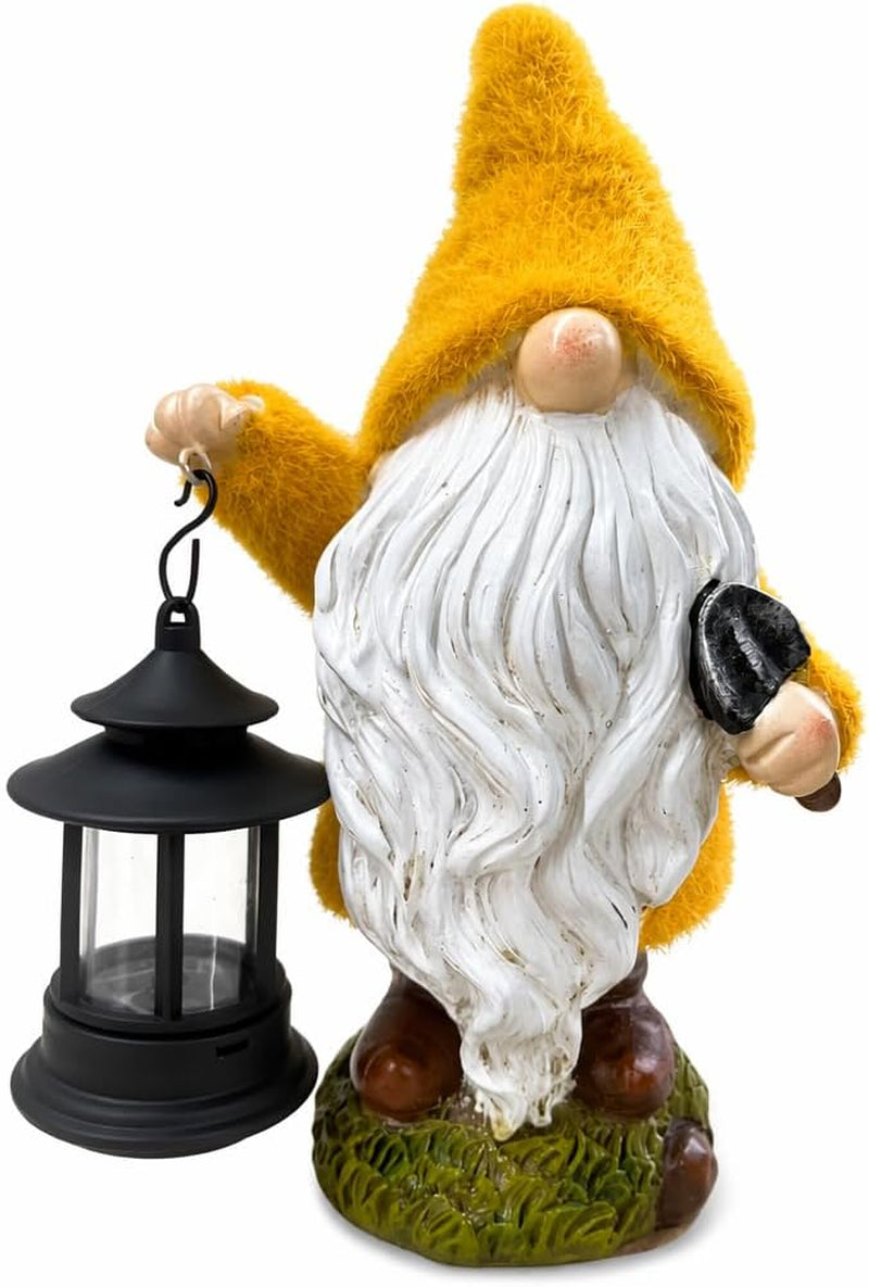 Fall Harvest Gnome Lantern Solar Resin Statue 8"