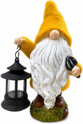 Fall Harvest Gnome Lantern Solar Resin Statue 8"