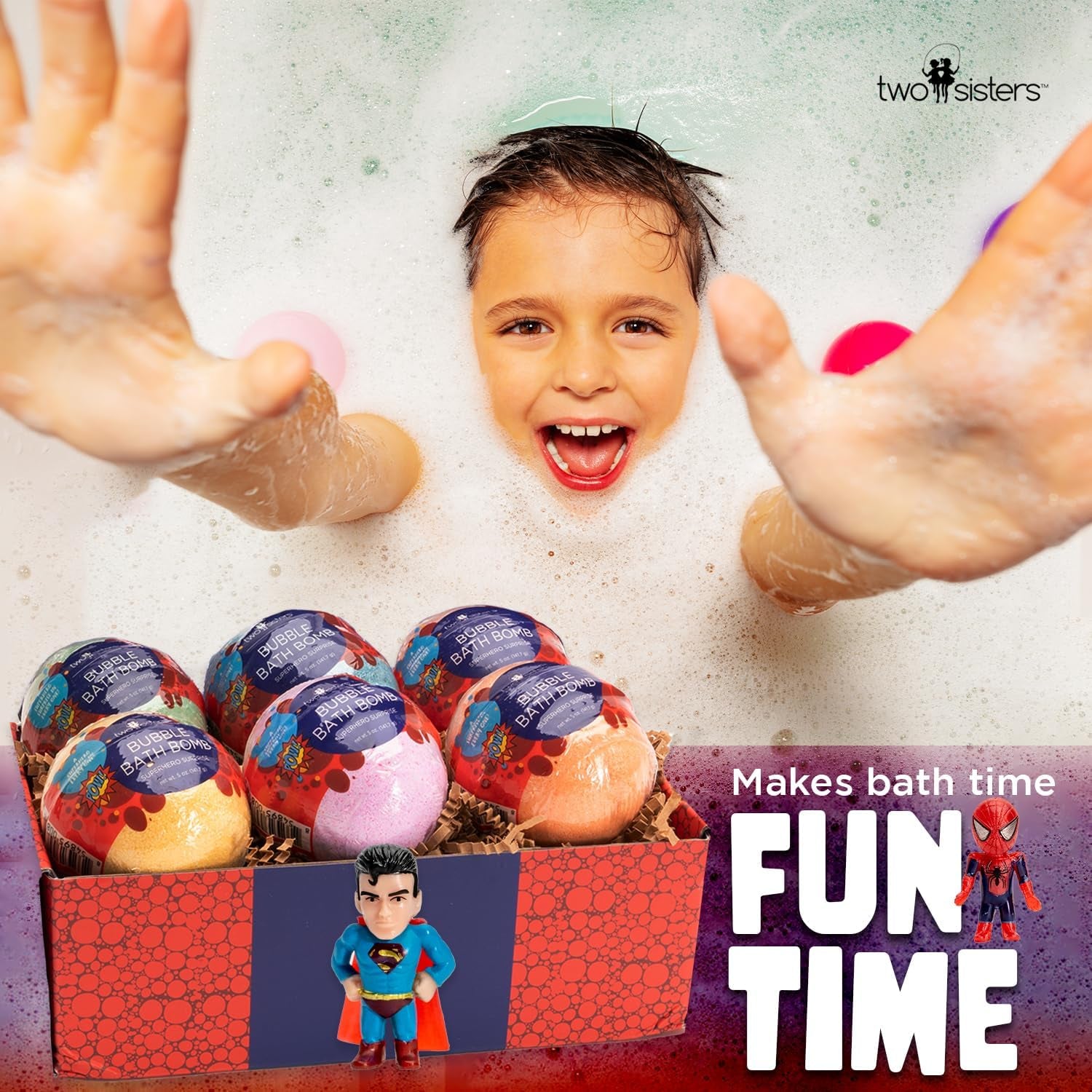 Superhero Bath Bombs for Kids with Surprise Hero Toys Inside, 6 Pack