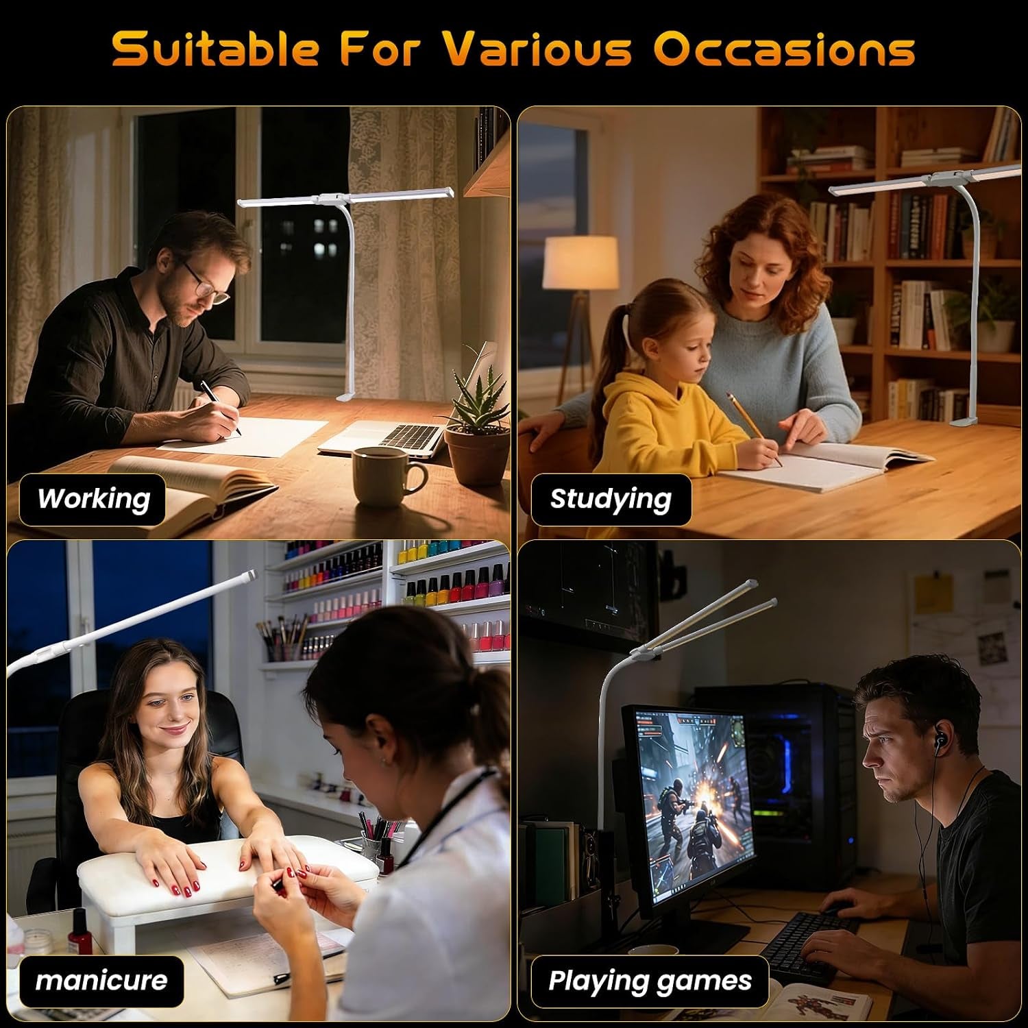 LED Desk Lamp for Office Dorm Home - Eye Caring Desk Light Extra-Wide Lighting Coverage Gooseneck Dimmable Table Lamp, No Assembly Required