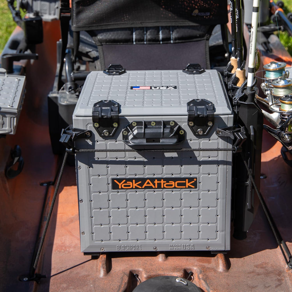 Blackpak Pro 13" X 13" Fishing Crate with 3 Rod Holders - Battleship Grey | Compact Tackle Storage Box & Gear Organizer for Kayaks | Lightweight, Durable & Customizable Marine Accessory
