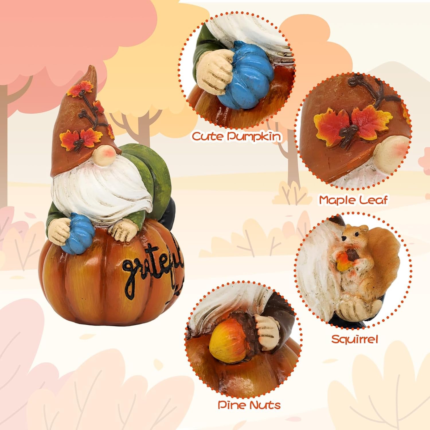 Thanksgiving Gnomes Fall Decorations for Home, Fall Gnomes Resin Pumpkin Figurine Thanksgiving Table Decor, Autumn Garden Farmhouse Decor Fall Gifts