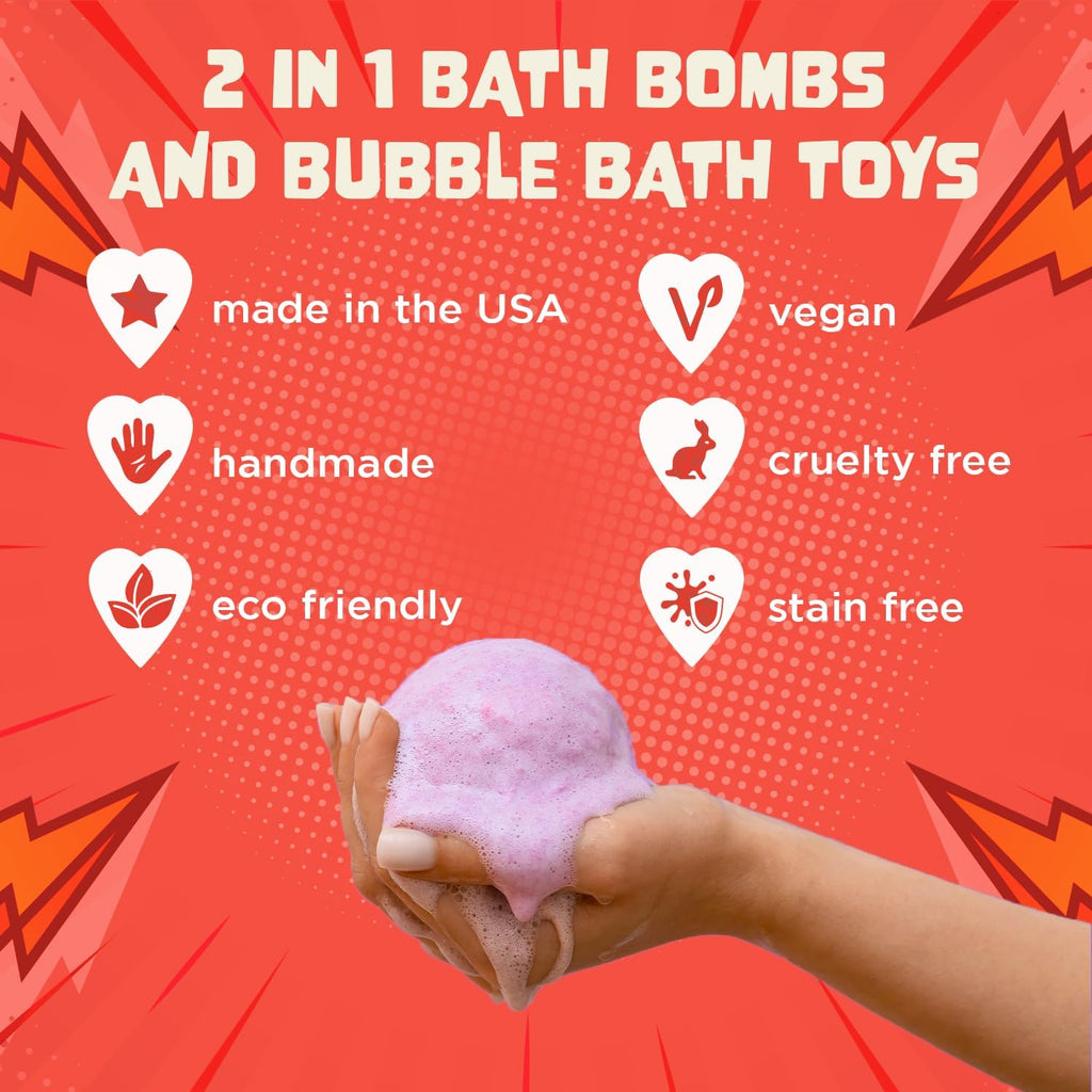 Superhero Bath Bombs for Kids with Surprise Hero Toys Inside, 6 Pack
