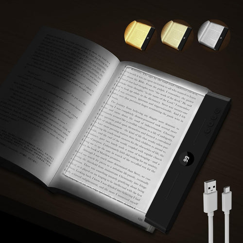 Book Light, Rechargeable Reading Light with Eye Protection - 3 Color Temps Timer Dimmable, Book Lights for Reading at Night, Flat Book Lights Gifts for Book Lovers Students Readers (Black)